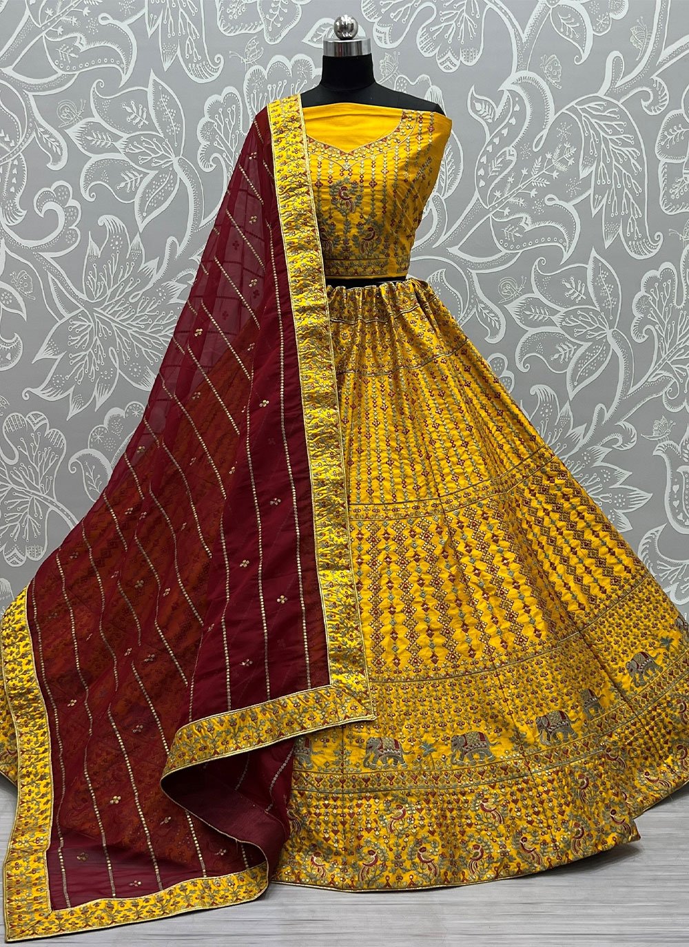 Lehenga Choli Silk Yellow Embroidered Lehenga Choli