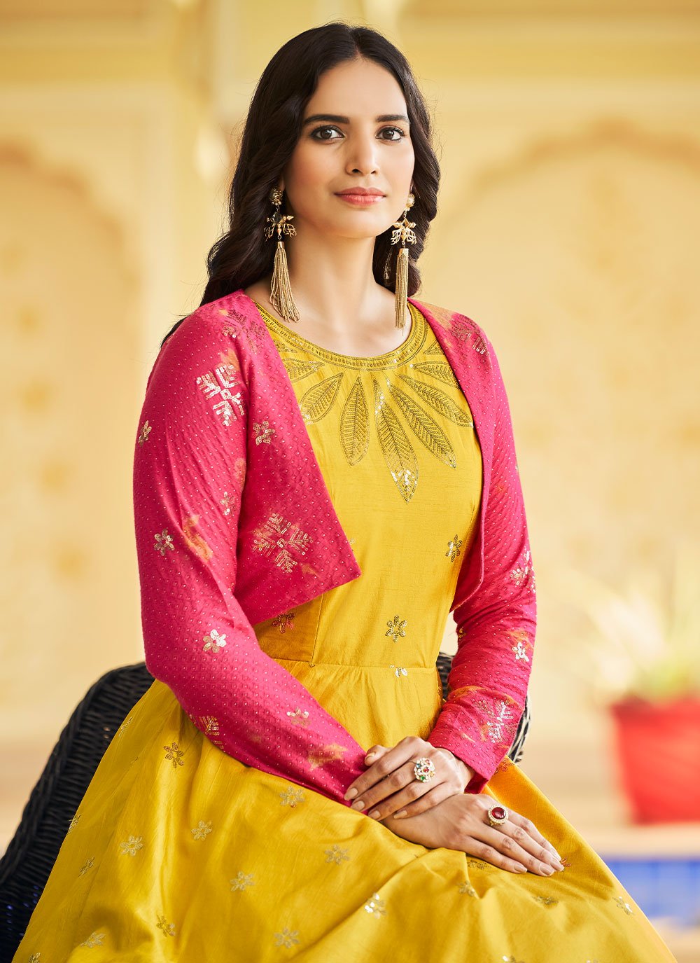 Gown Cotton Yellow Embroidered Gown