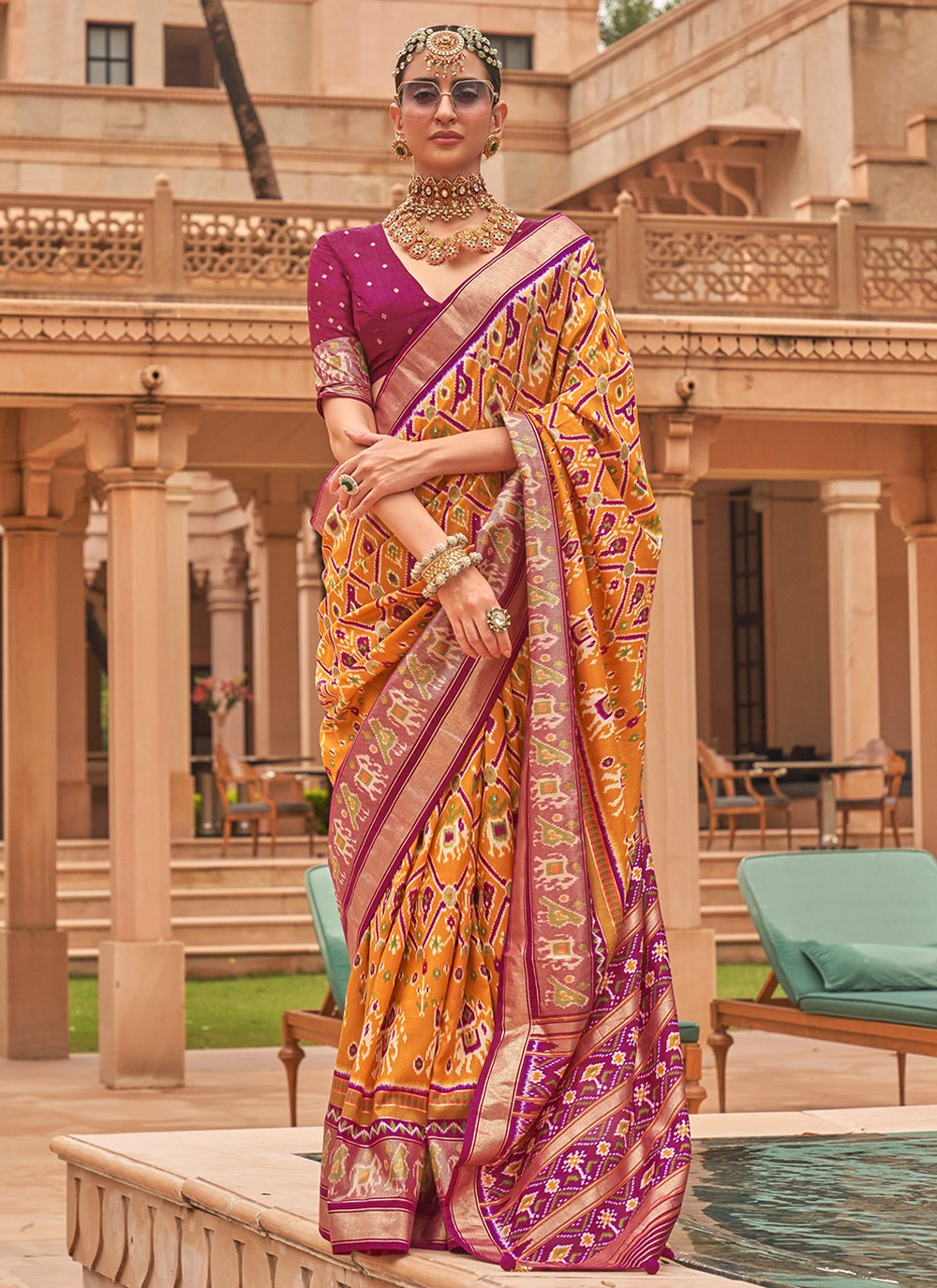 Traditional Saree Patola Silk Yellow Foil Print Saree