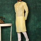 Kurta Pyjama Cotton Yellow Plain Mens