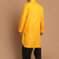 Kurta Pyjama Cotton Yellow Plain Mens