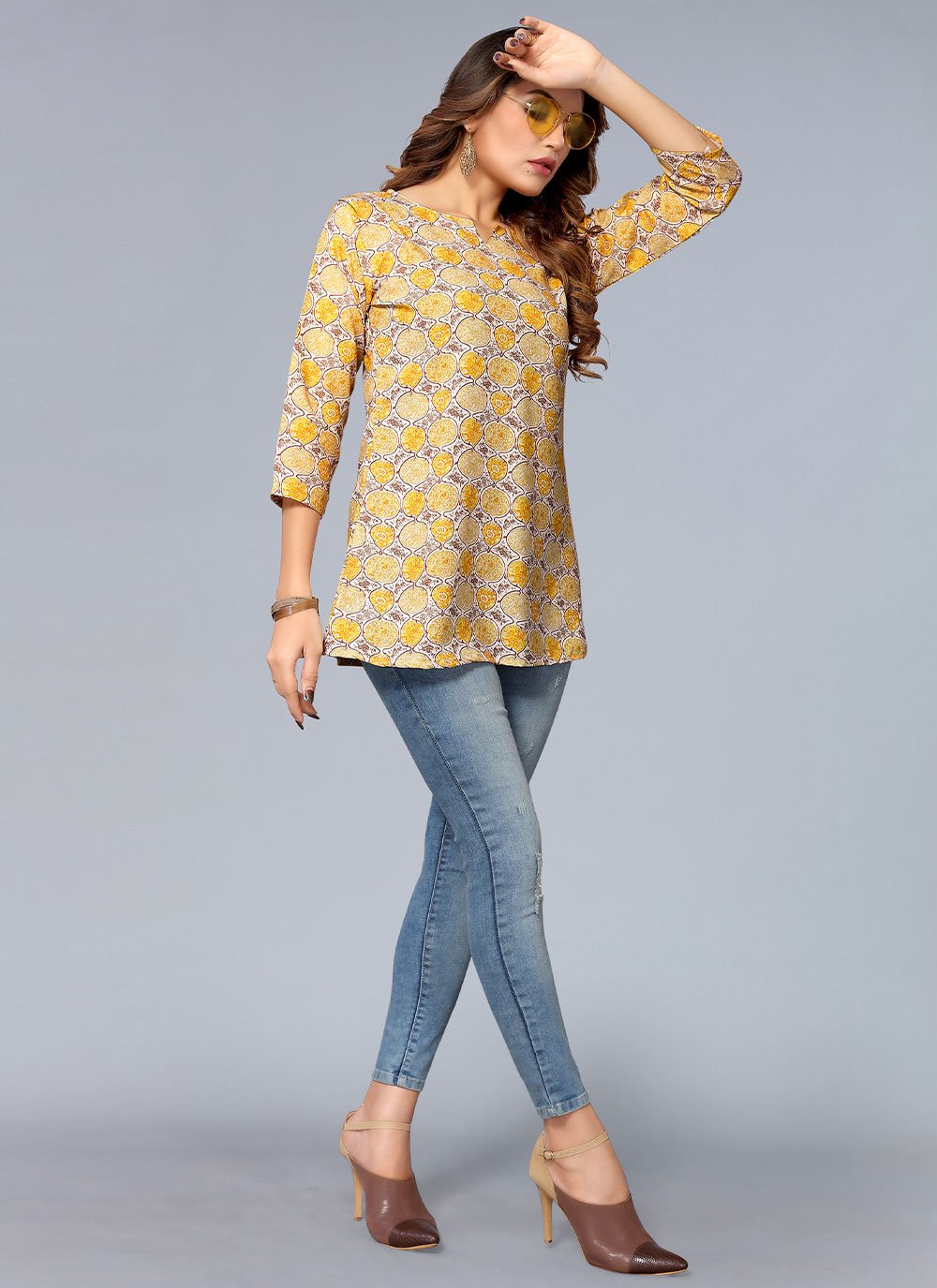 Casual Kurti Rayon Yellow Print Kurtis