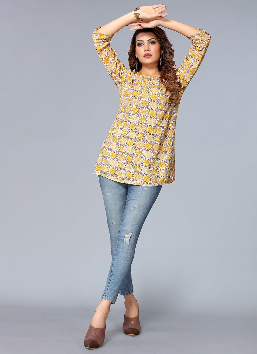 Casual Kurti Rayon Yellow Print Kurtis