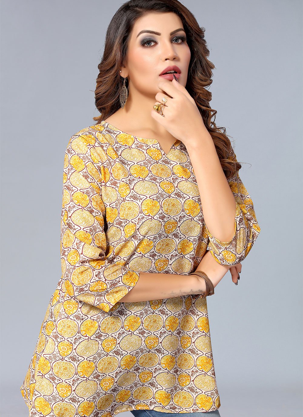 Casual Kurti Rayon Yellow Print Kurtis