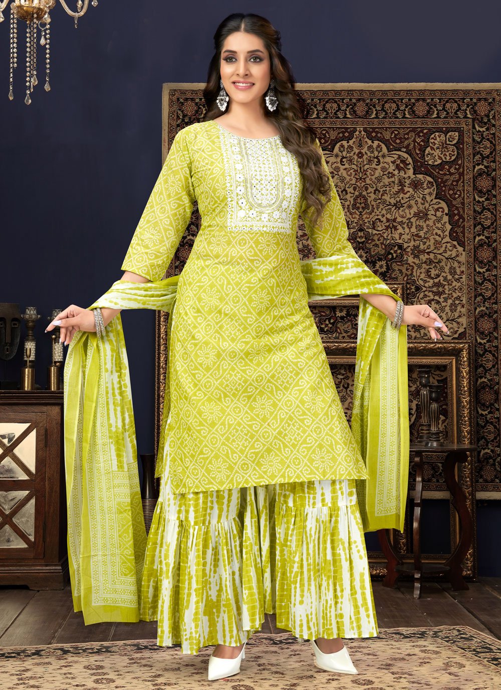 Salwar Suit Cotton Silk Yellow Embroidered Salwar Kameez