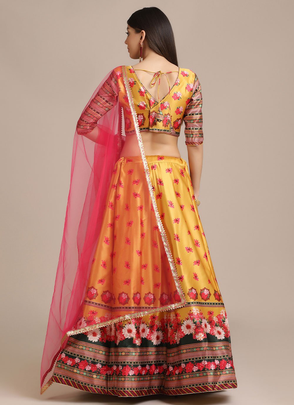 Lehenga Choli Jacquard Yellow Print Lehenga Choli