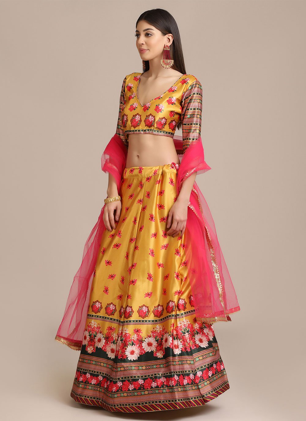 Lehenga Choli Jacquard Yellow Print Lehenga Choli