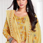 Pant Style Suit Cotton Satin Yellow Print Salwar Kameez