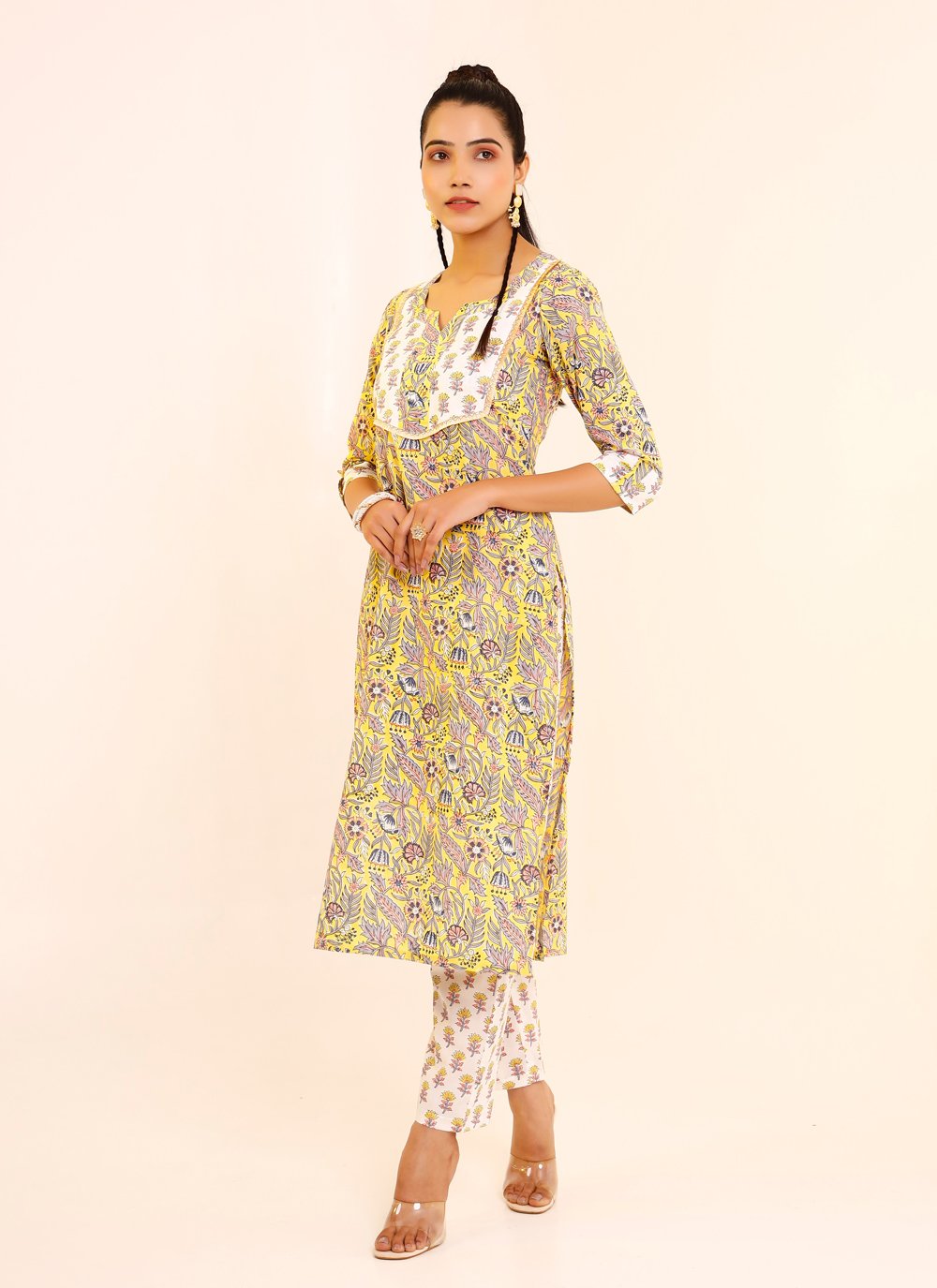 Pant Style Suit Cotton Yellow Print Salwar Kameez