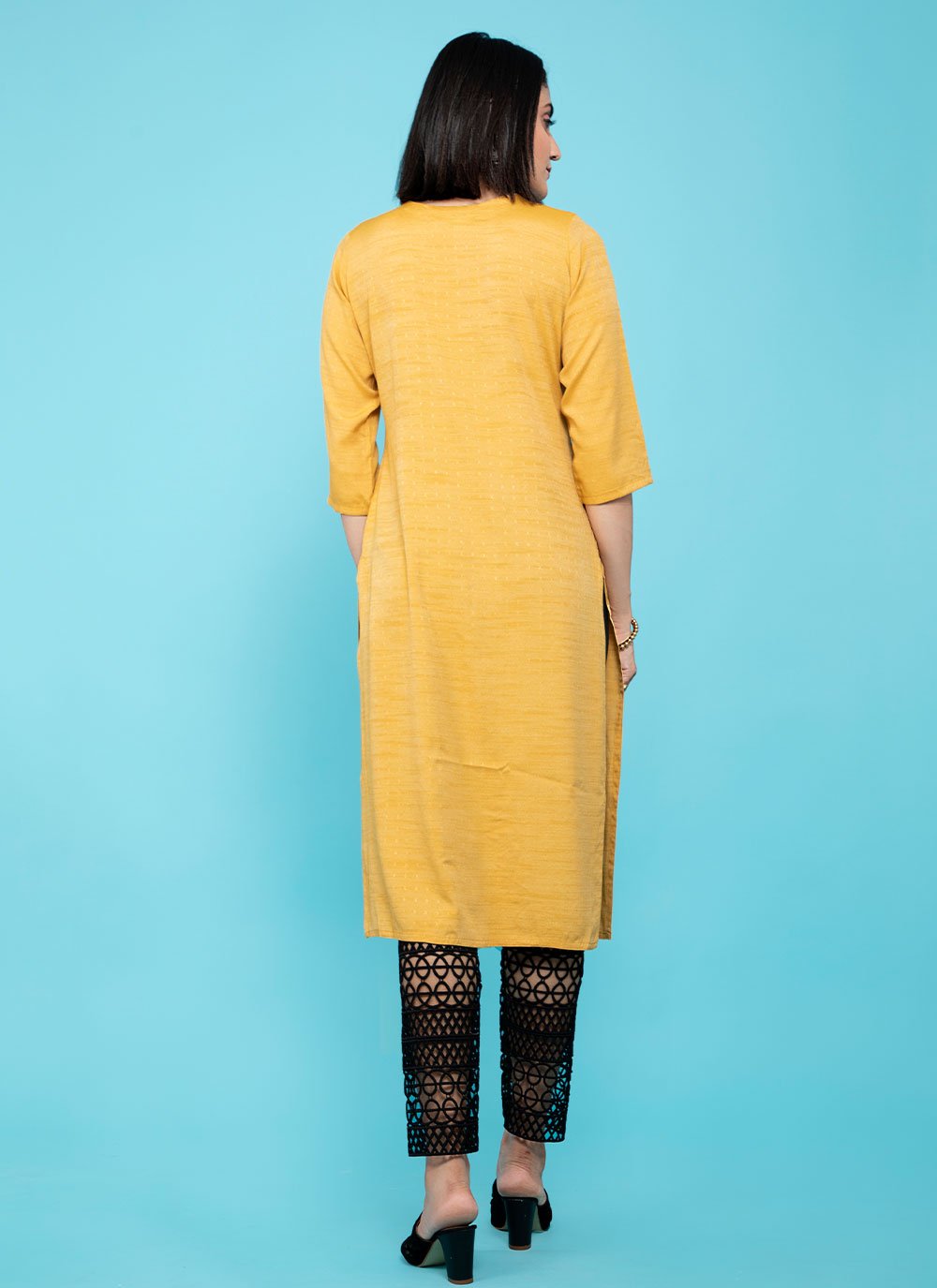 Party Wear Kurti Cotton Yellow Print Kurtis