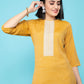 Party Wear Kurti Cotton Yellow Print Kurtis