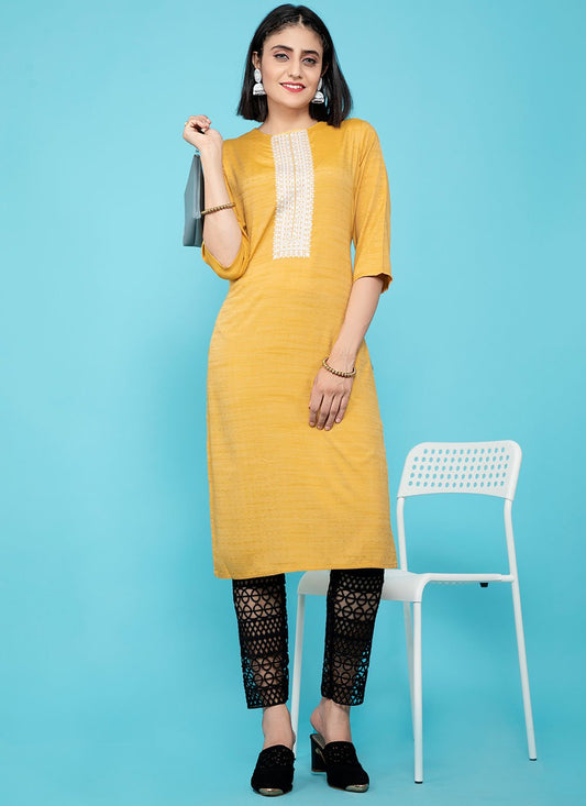 Party Wear Kurti Cotton Yellow Print Kurtis