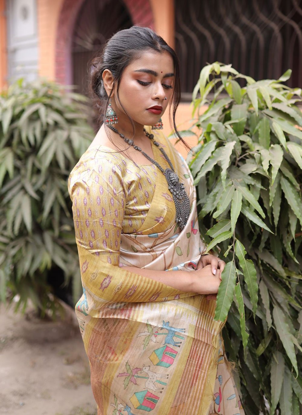 Trendy Saree Silk Yellow Print Saree