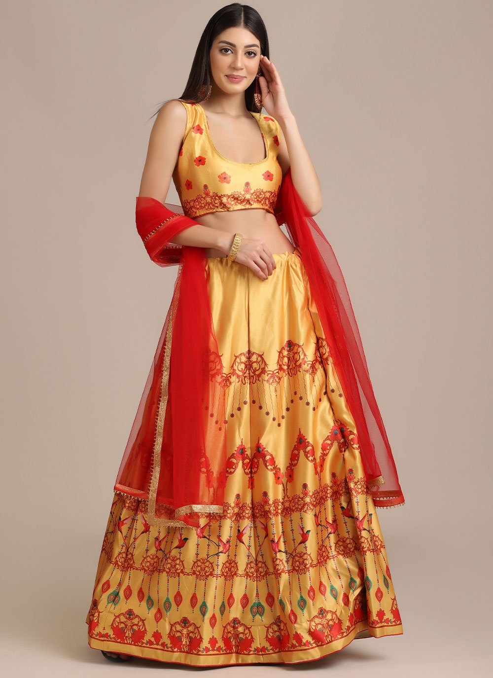 Lehenga Choli Jacquard Yellow Print Lehenga Choli