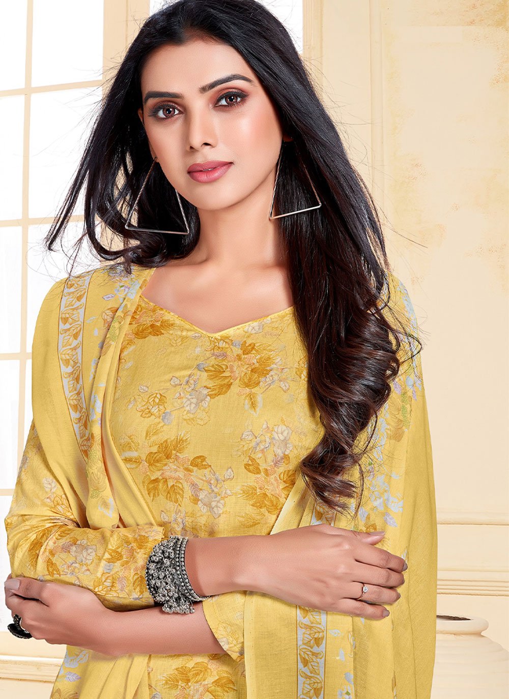 Trendy Suit Cotton Satin Yellow Print Salwar Kameez