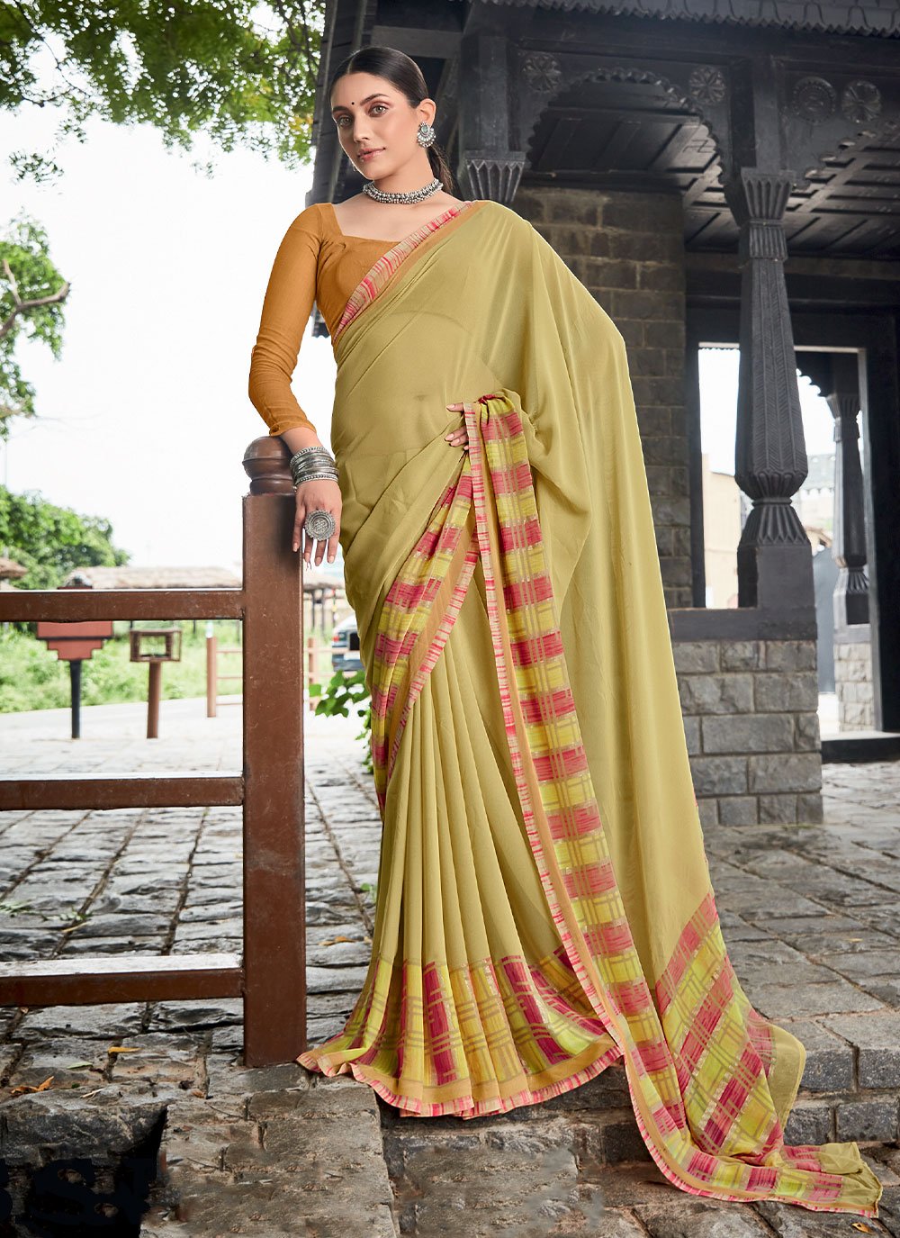 Trendy Saree Georgette Yellow Print Saree