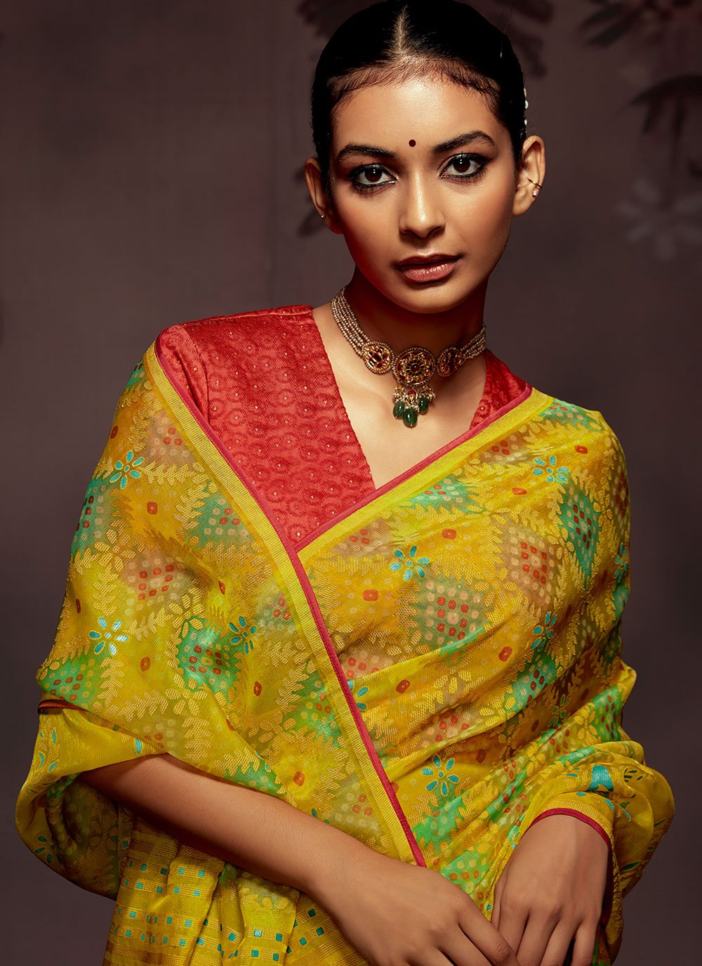 Trendy Saree Brasso Yellow Print Saree