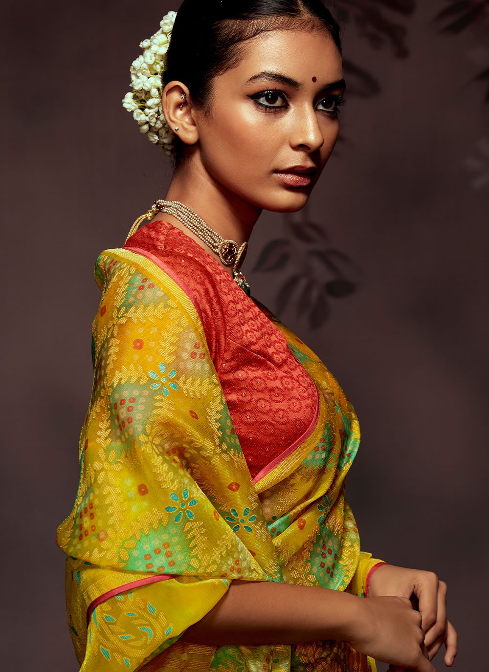 Trendy Saree Brasso Yellow Print Saree