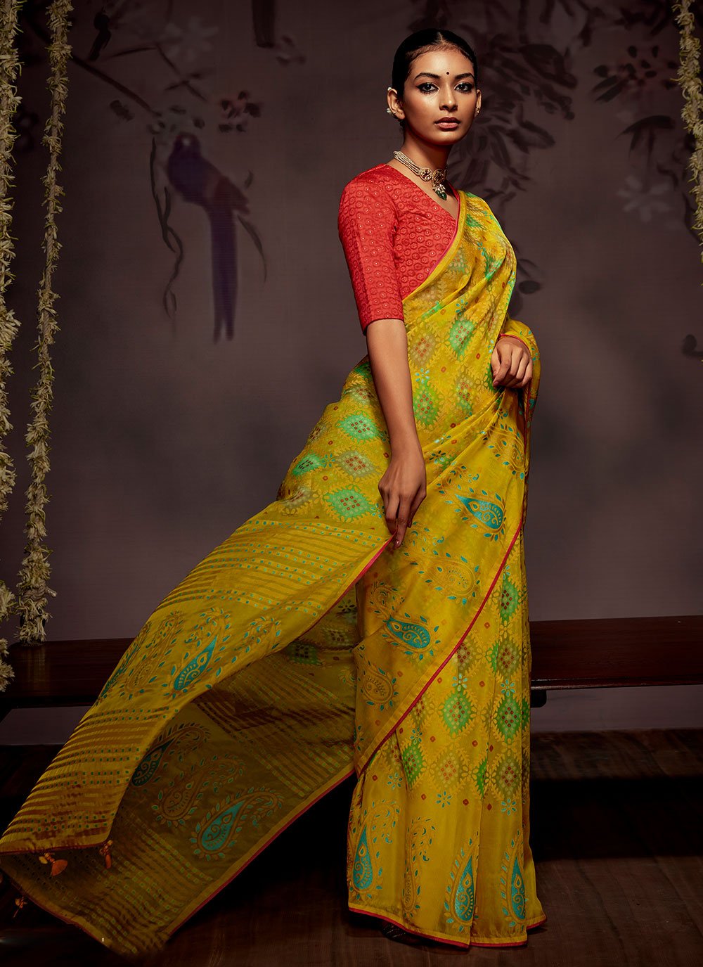 Trendy Saree Brasso Yellow Print Saree