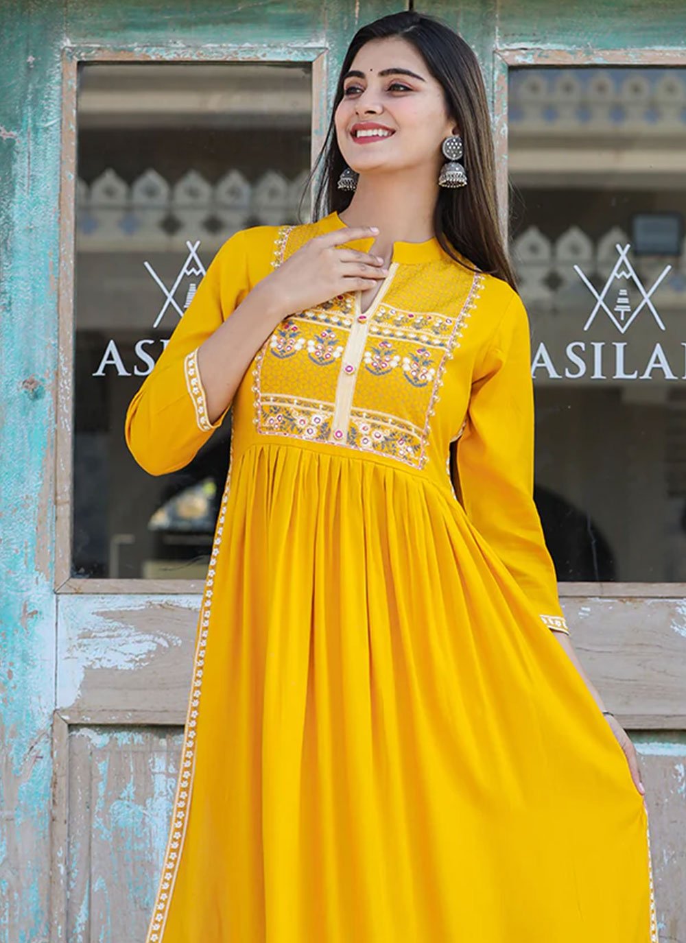 Casual Kurti Rayon Yellow Embroidered Kurtis