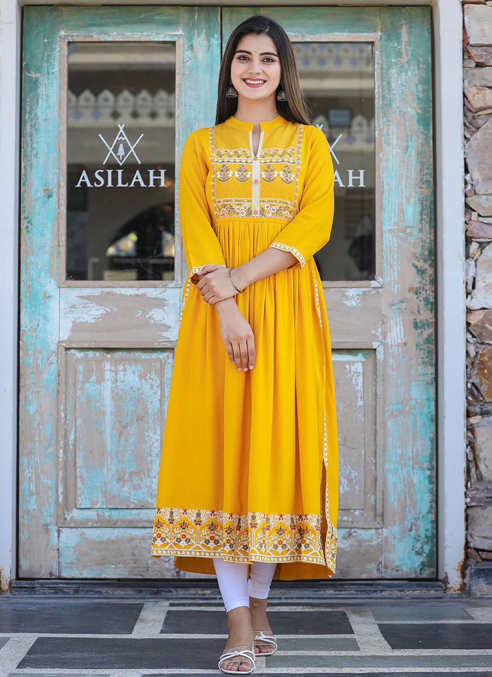 Casual Kurti Rayon Yellow Embroidered Kurtis