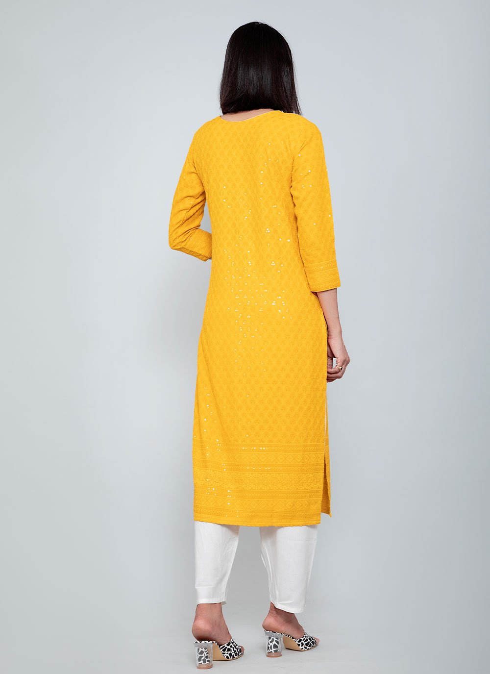 Casual Kurti Rayon Yellow Chikankari Work Kurtis