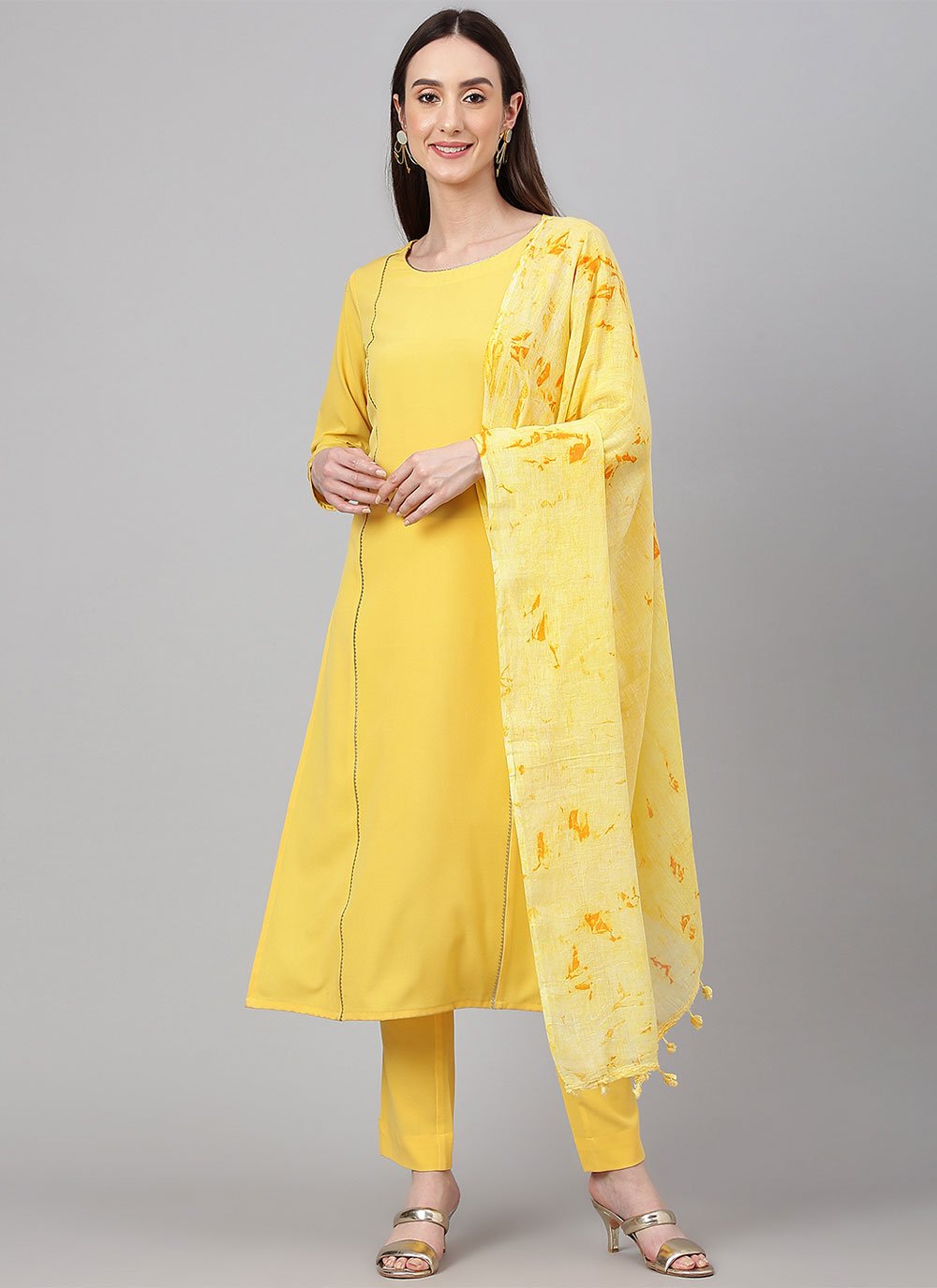 Salwar Suit Faux Crepe Yellow Plain Salwar Kameez