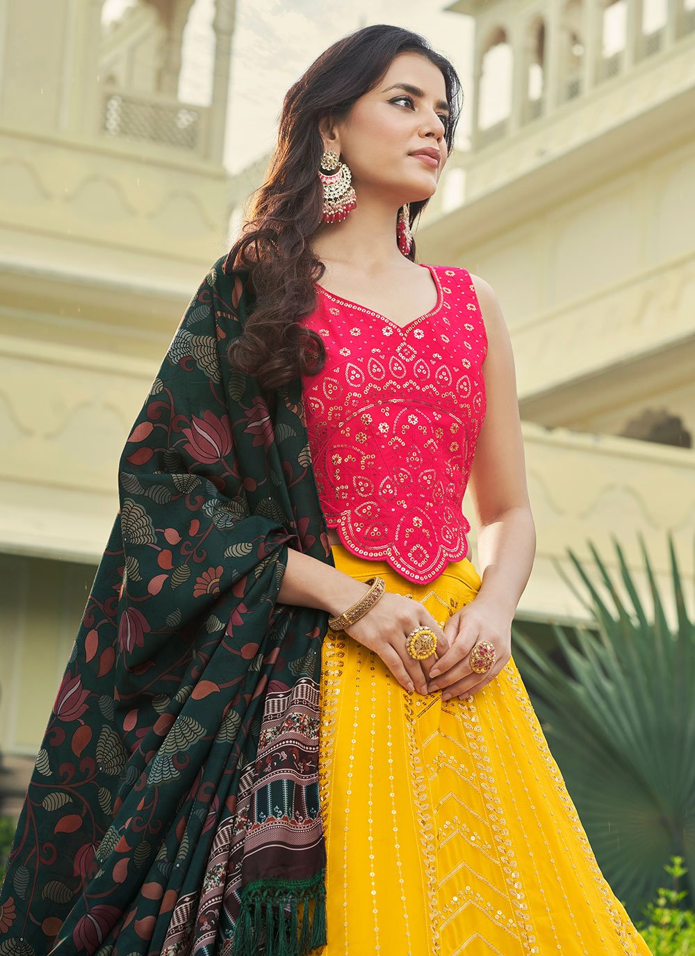 Lehenga Choli Georgette Yellow Embroidered Lehenga Choli