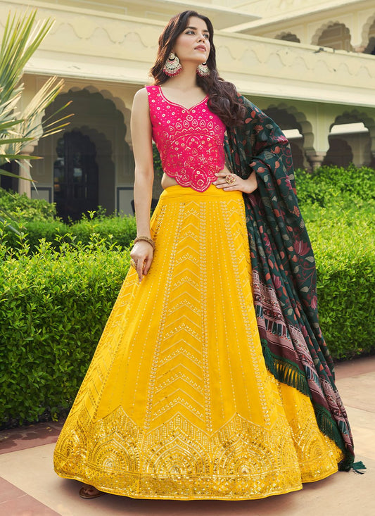 Lehenga Choli Georgette Yellow Embroidered Lehenga Choli