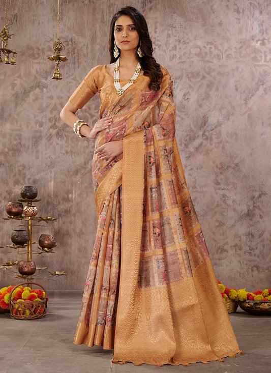 Classic Cotton Yellow Digital Print Saree