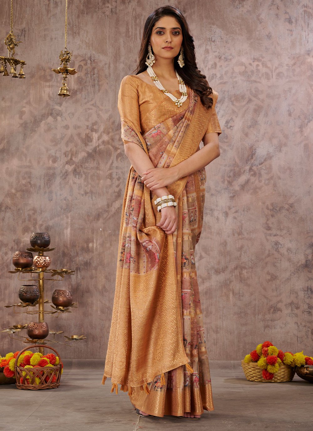 Classic Cotton Yellow Digital Print Saree