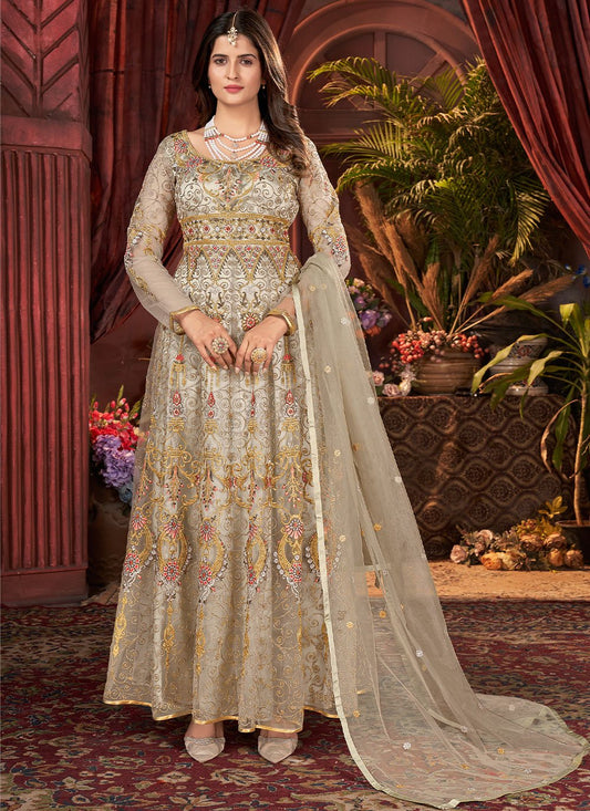 Salwar Suit Net Yellow Embroidered Salwar Kameez