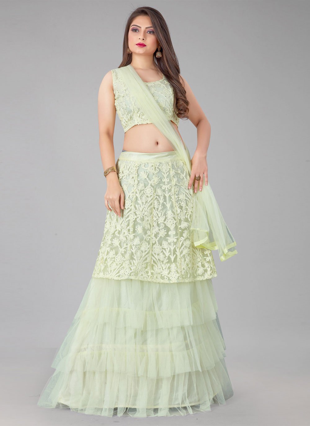 Lehenga Choli Net Yellow Embroidered Lehenga Choli