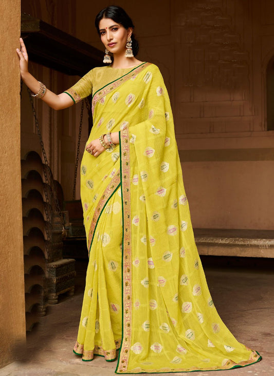 Trendy Saree Chiffon Yellow Foil Print Saree