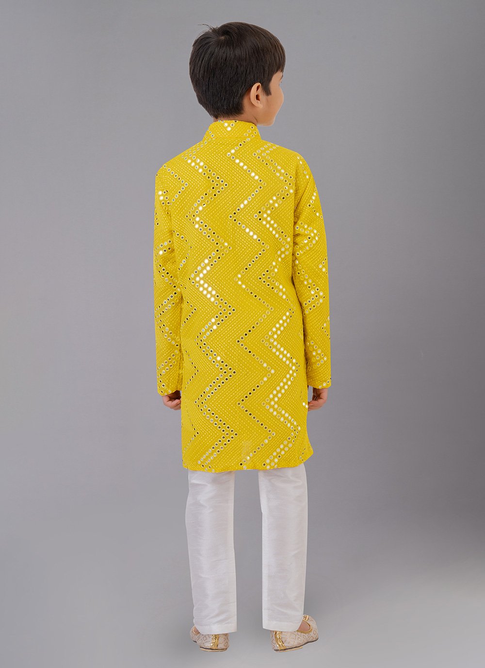 Kurta Pyjama Georgette Yellow Embroidered Kids