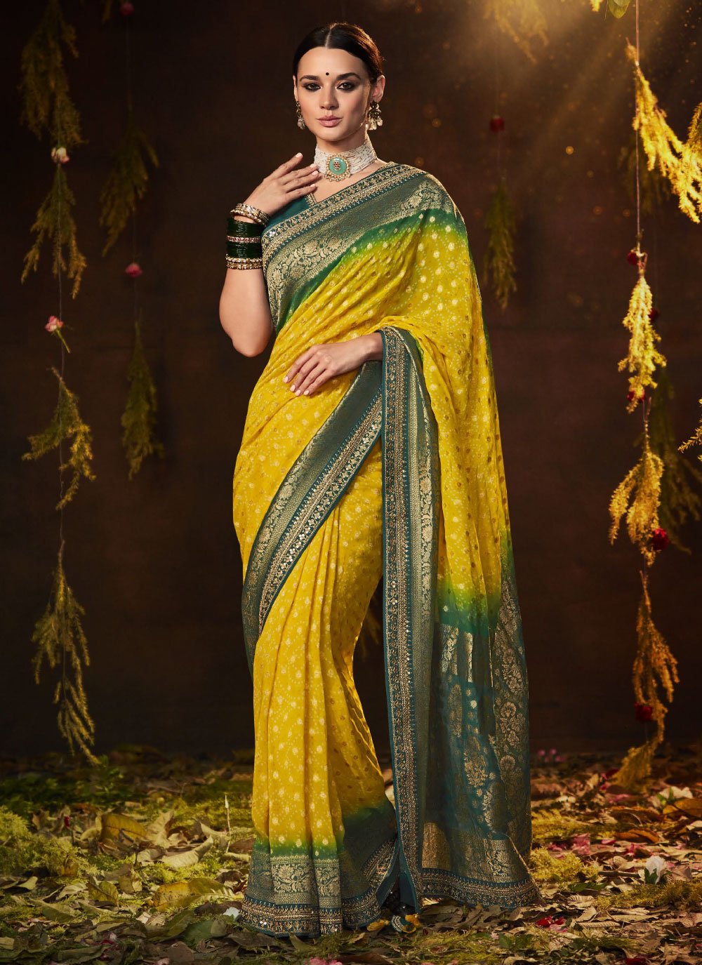 Contemporary Silk Yellow Bandhej Saree