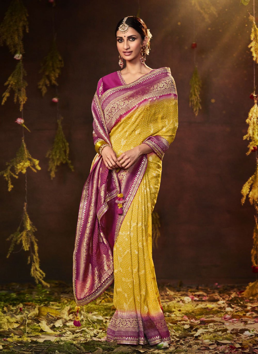 Classic Silk Yellow Bandhej Saree