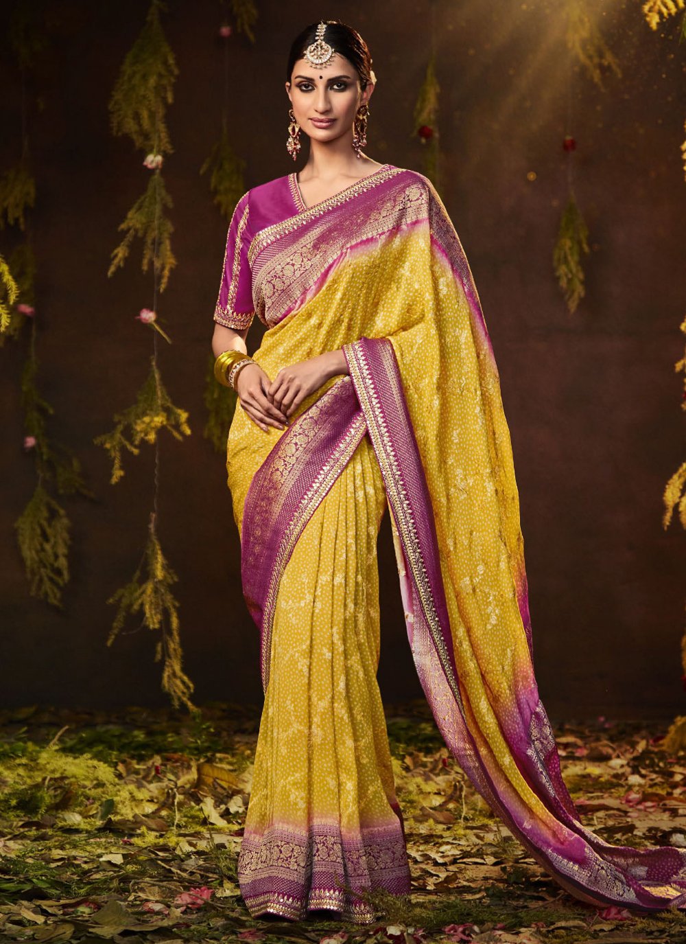 Classic Silk Yellow Bandhej Saree