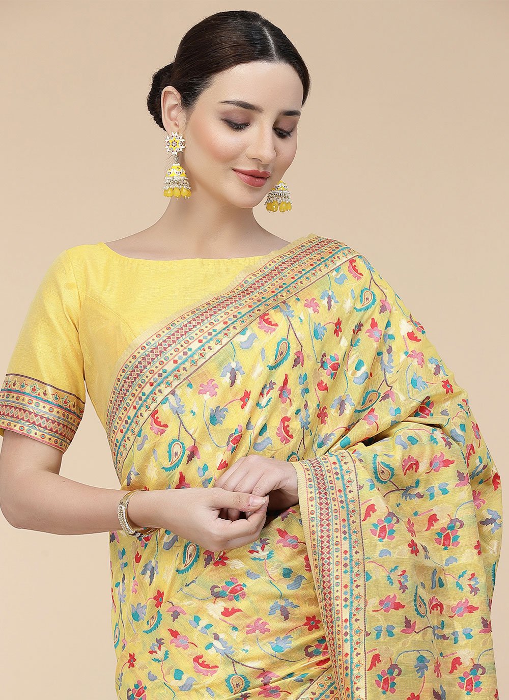 Classic Silk Blend Yellow Woven Saree