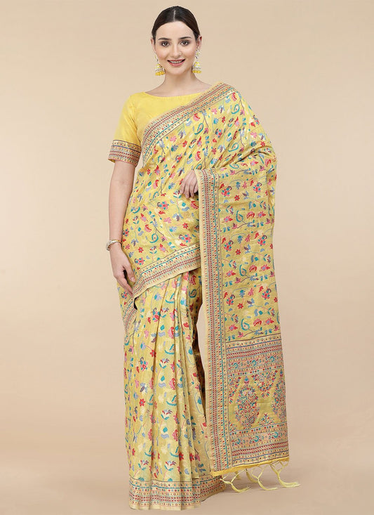 Classic Silk Blend Yellow Woven Saree