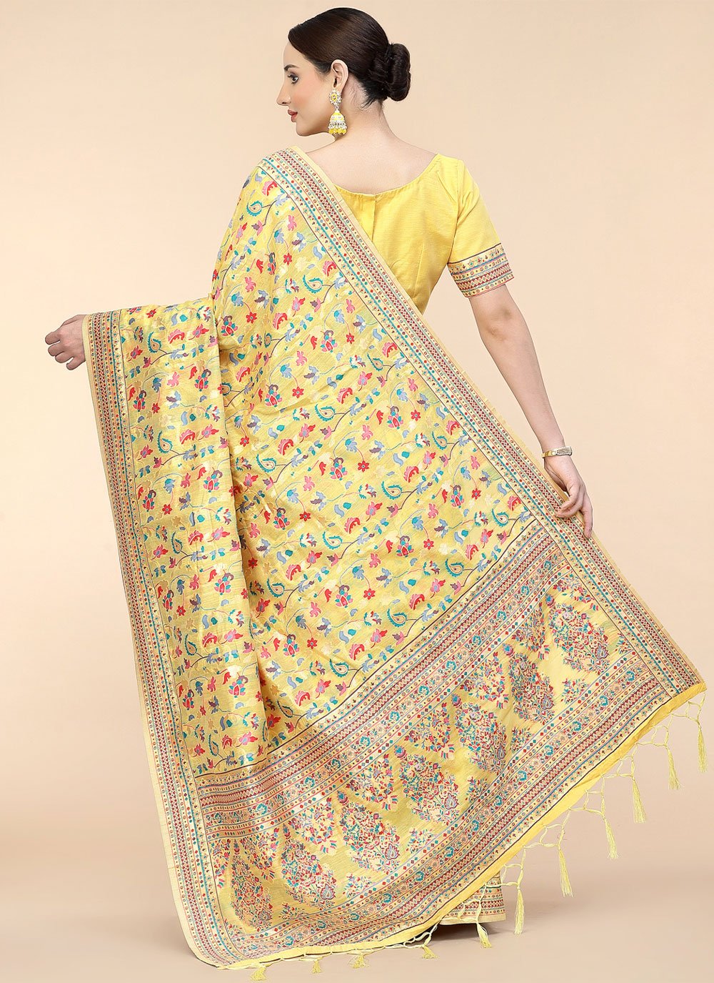 Classic Silk Blend Yellow Woven Saree