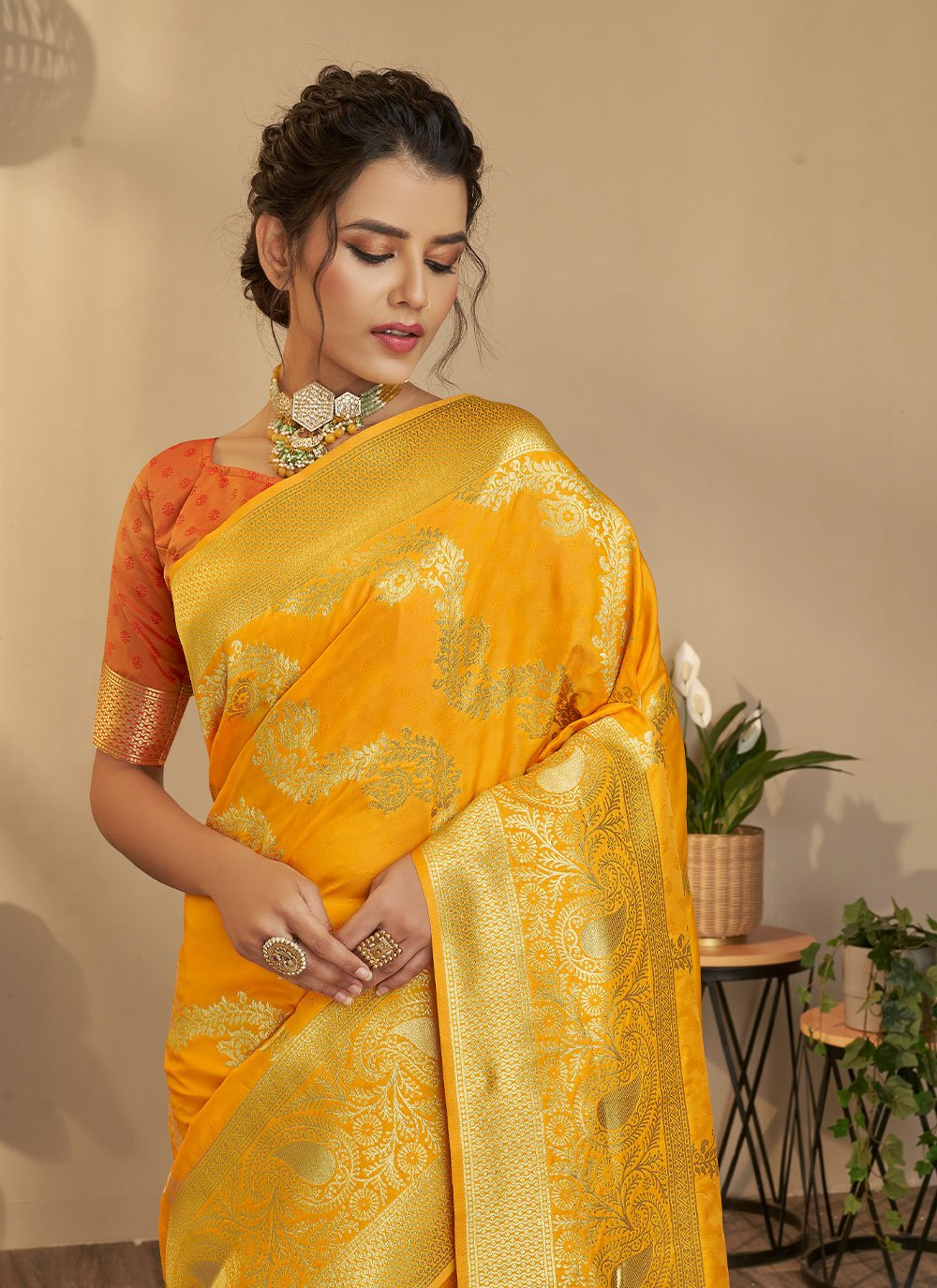 Contemporary Silk Yellow Weaving Saree