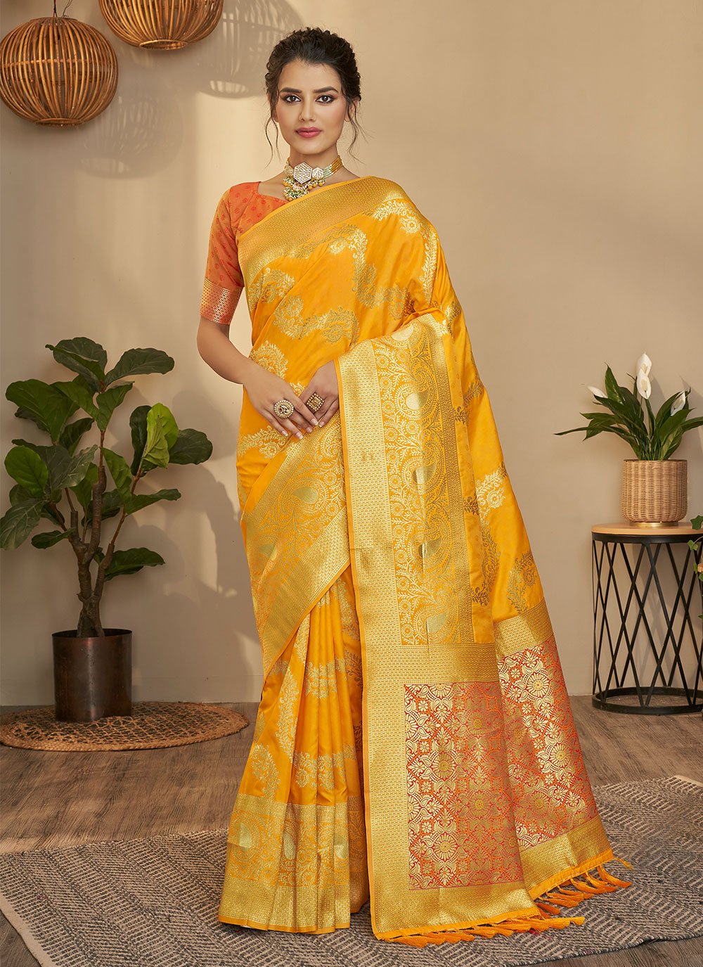 Contemporary Silk Yellow Weaving Saree