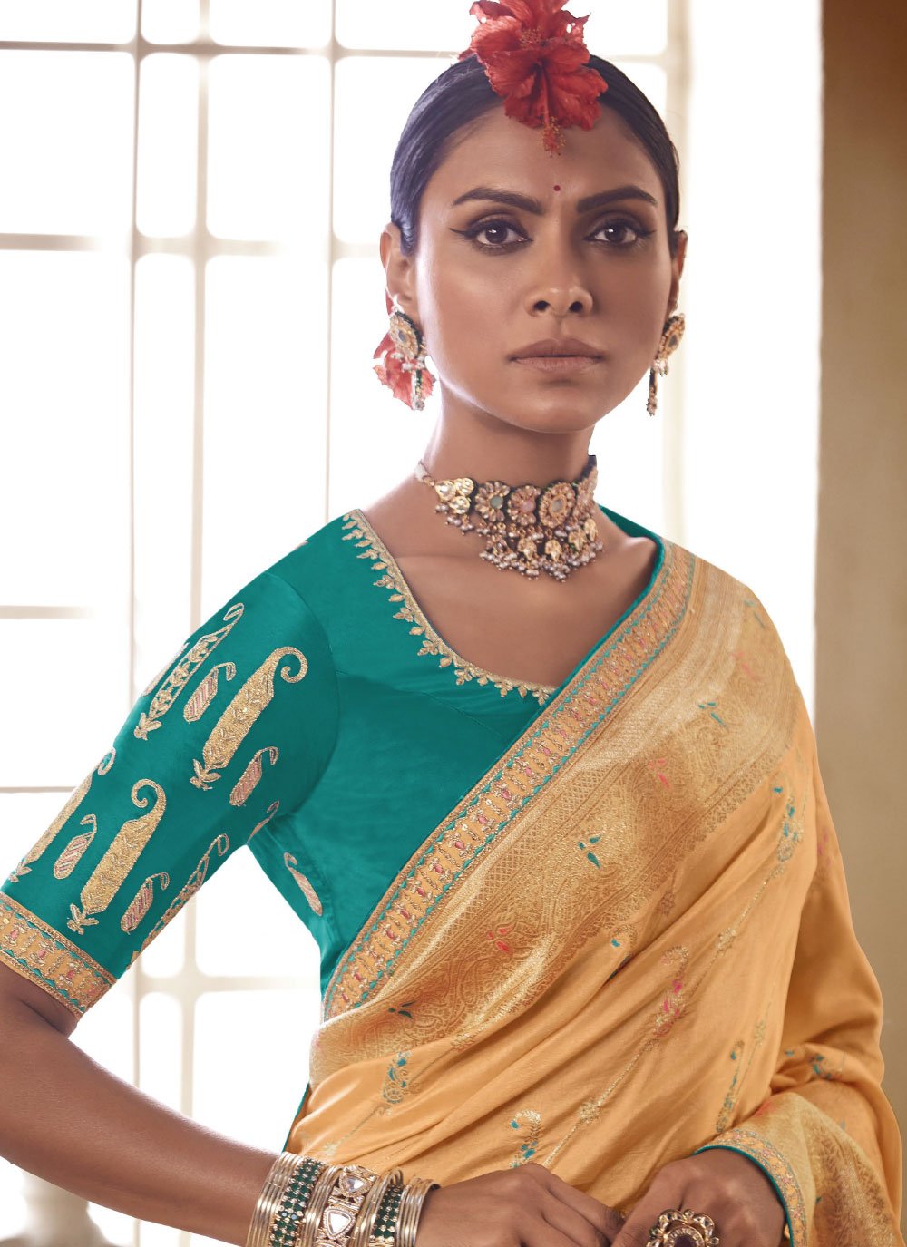 Designer Silk Yellow Embroidered Saree