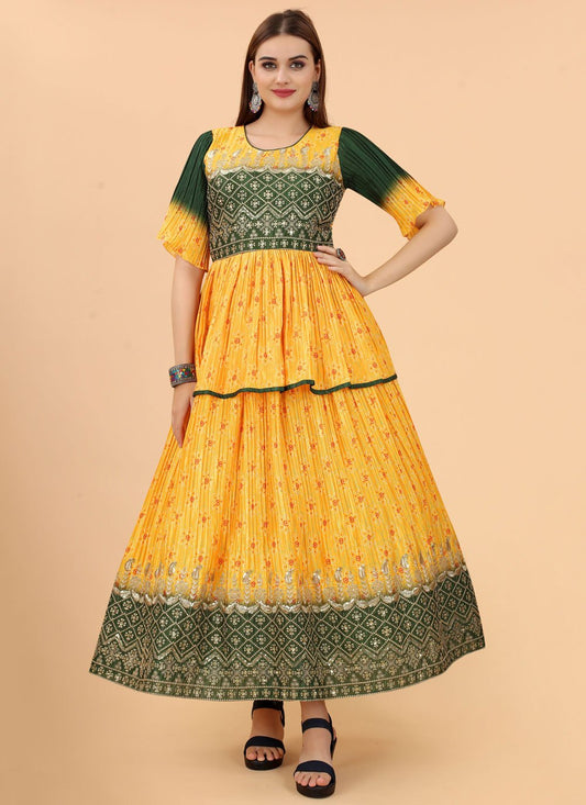 Gown Silk Yellow Digital Print Gown