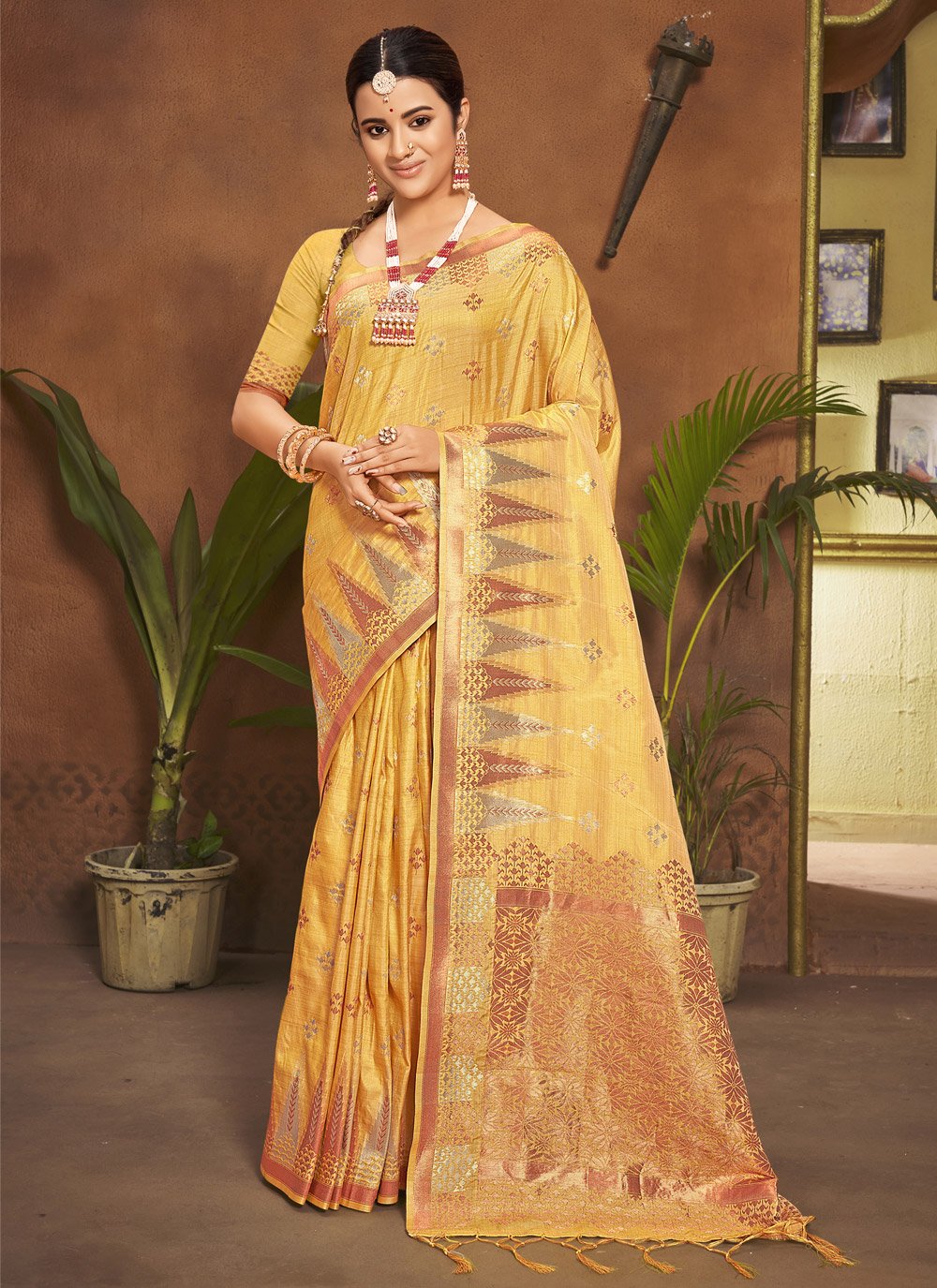 Traditional Saree Silk Yellow Weaving Saree