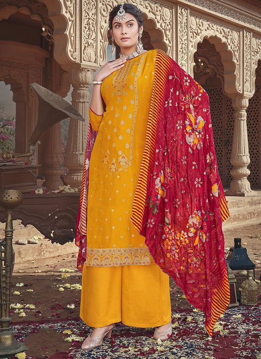 Pakistani Salwar Suit Silk Viscose Yellow Digital Print Salwar Kameez