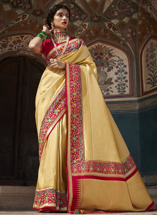 Contemporary Silk Yellow Weaving Saree