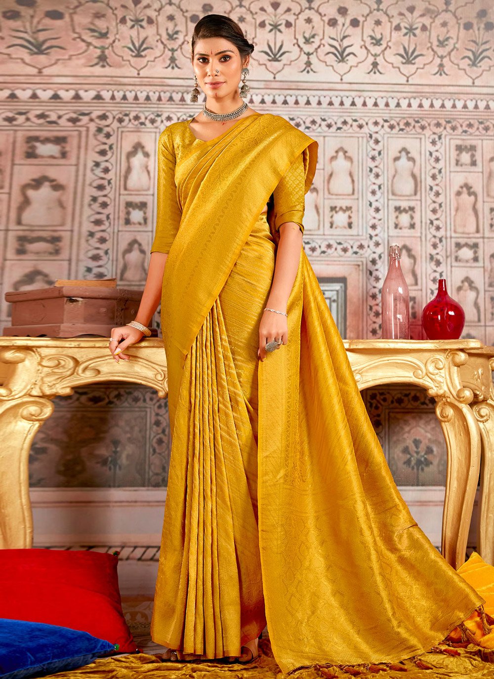 Traditional Saree Silk Yellow Weaving Saree