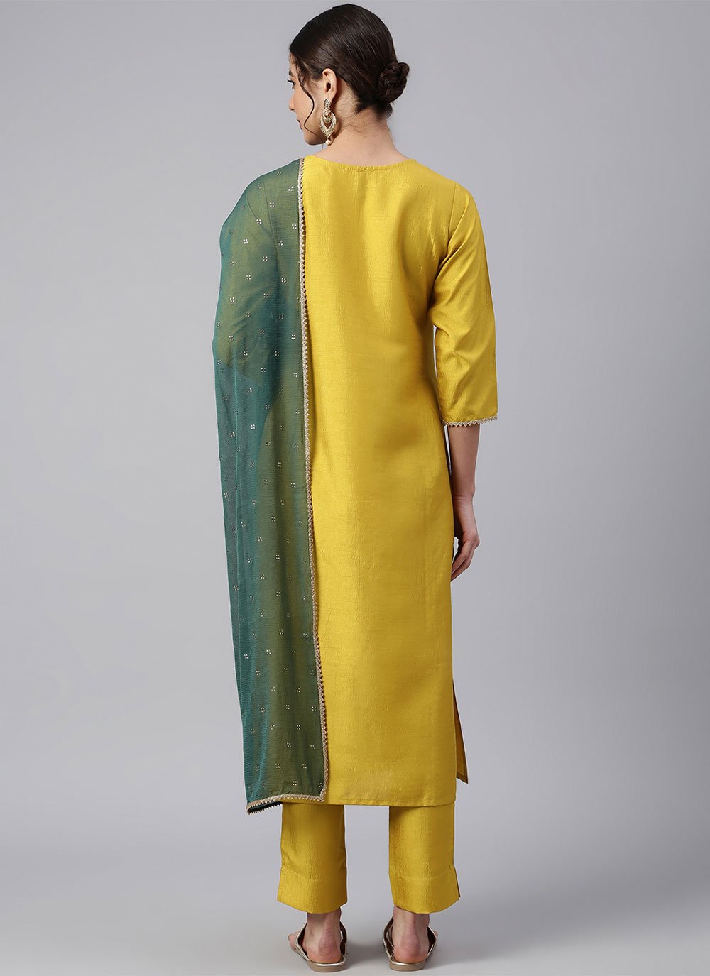 Straight Salwar Suit Poly Silk Yellow Woven Salwar Kameez